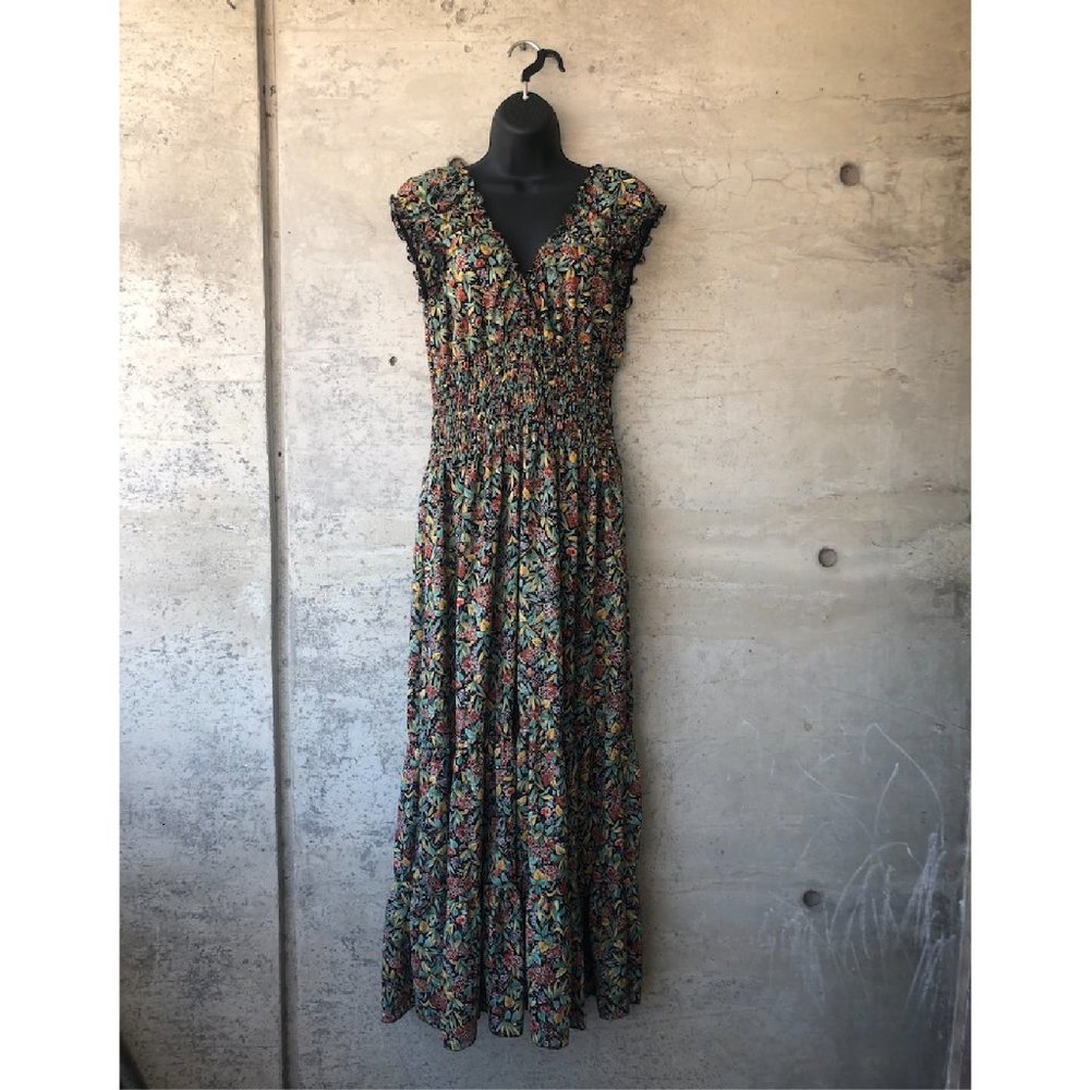 NEW 100% Italian Printed Leaf Print Maxi Dress boho chic summer vacation